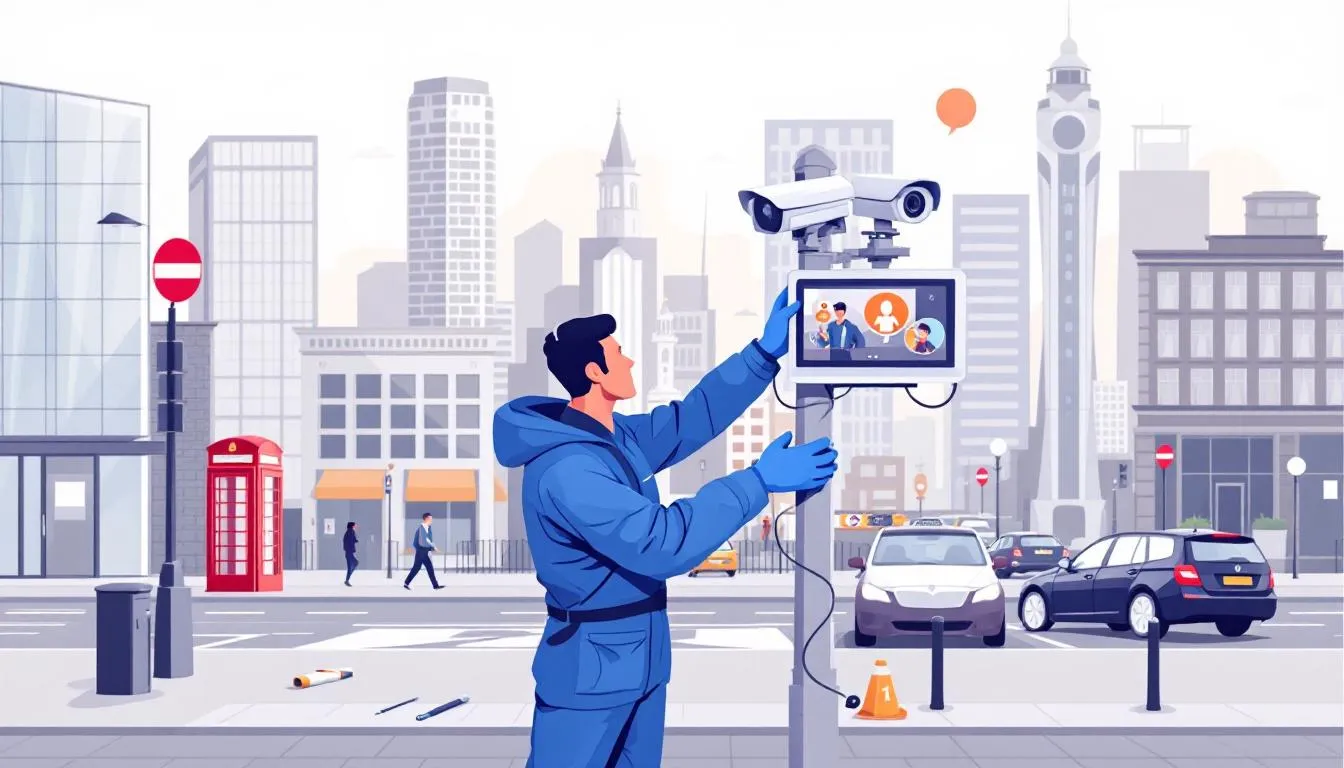 A technician working on a CCTV system in London.